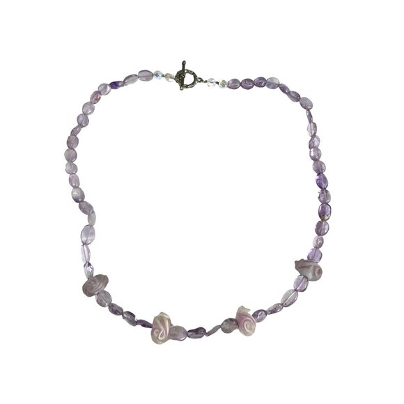 Purple Rose Amethyst Bead Necklace With Toggle Clasp - Picture 3 of 8